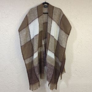The Specialy House Wool Blend Shawl Plaid Brown & White Women's One Size Poncho
